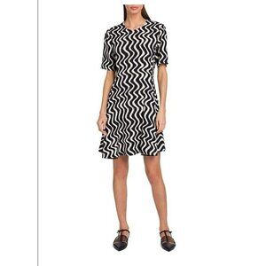 Stella McCartney Liana Printed Shift Dress Wavy Lines Black White‎ Size 38 / 4